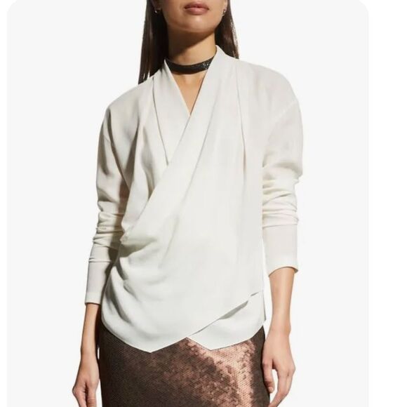 BRUNELLO CUCINELLI | NEW Waterfall Cream Wrap Silk Blouse Women’s Size Large - Picture 1 of 13